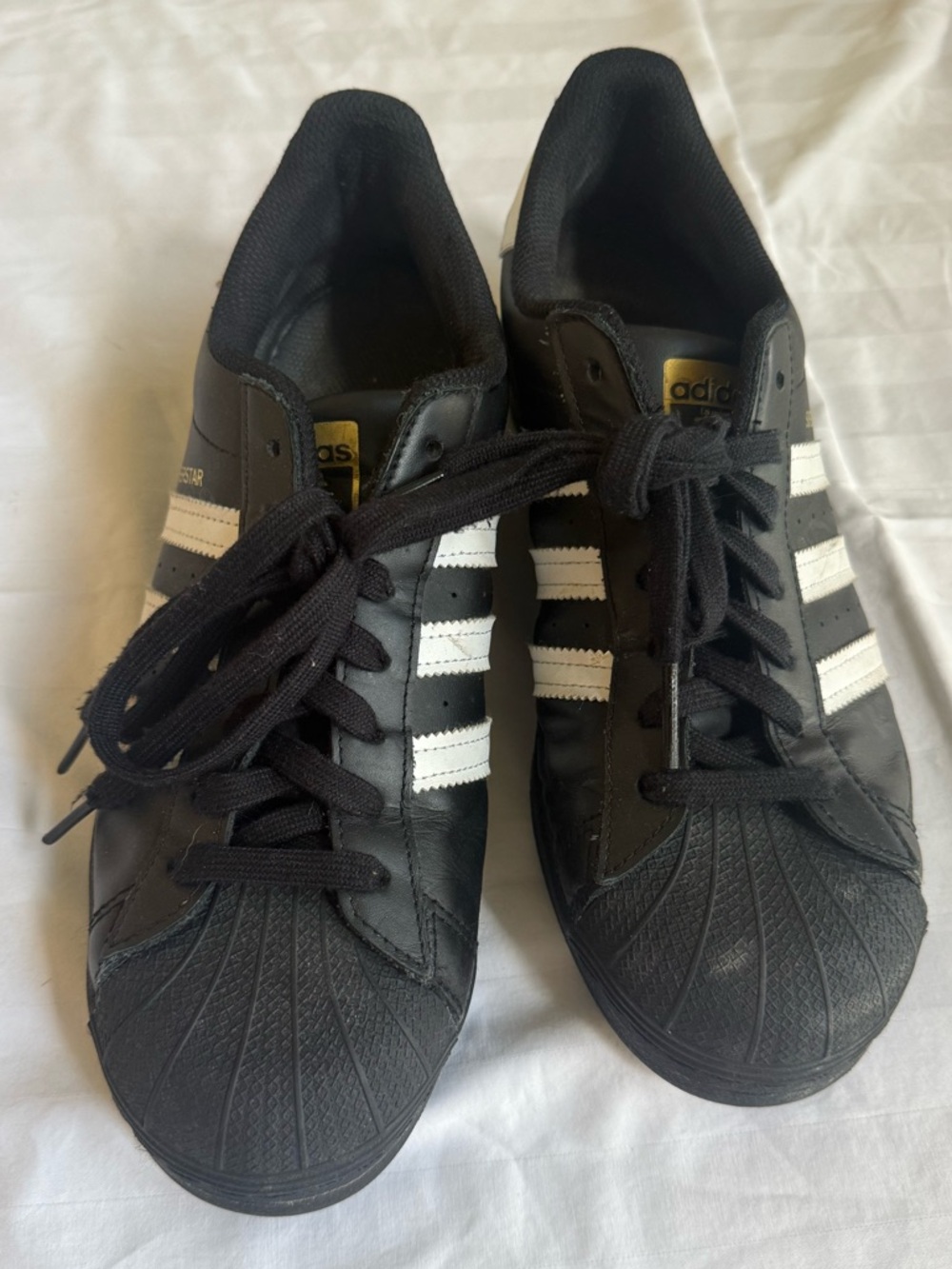 adidas Black and White Leather Sneakers with Gold Tongue Label